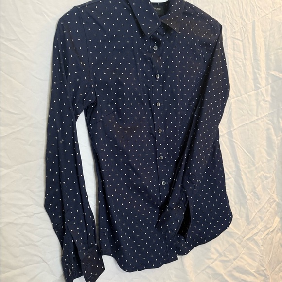 BANANA REPUBLIC Women’s/Mens Navy Button Up Polka Dot Shirt Tailored Fit - Picture 2 of 6